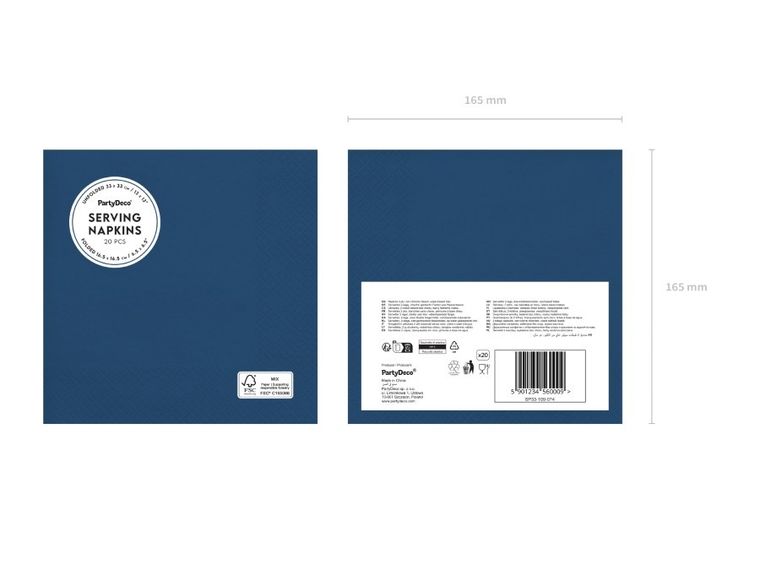 PartyDeco, serwetki papierowe, granatowy, 33-33 cm, 20 szt.