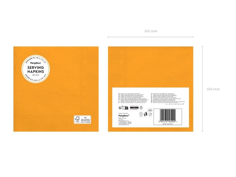 PartyDeco, serwetki papierowe, jasny pomarańczowy, 33-33 cm, 20 szt.