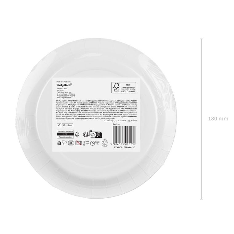 PartyDeco, talerzyki papierowe, ciemny zielony, 18 cm, 6 szt.