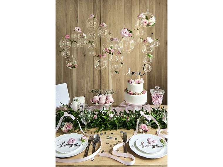 PartyDeco, topper, dekoracja na tort weselny, Love, srebrny, 17 cm