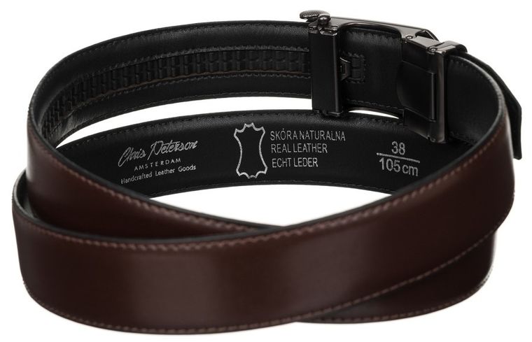 Pasek męski, brązowy, skórzany, Peterson