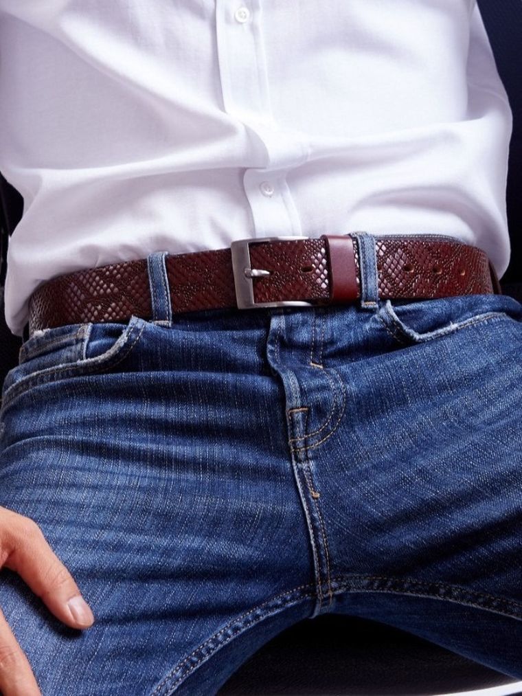 Pasek męski, brązowy, skórzany, Rovicky