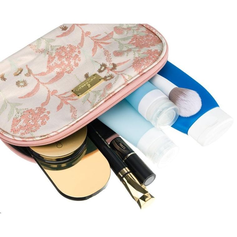 Peterson, kosmetyczka, 1-komorowa, tkanina syntetyczna, różowa z botanicznym wzorem