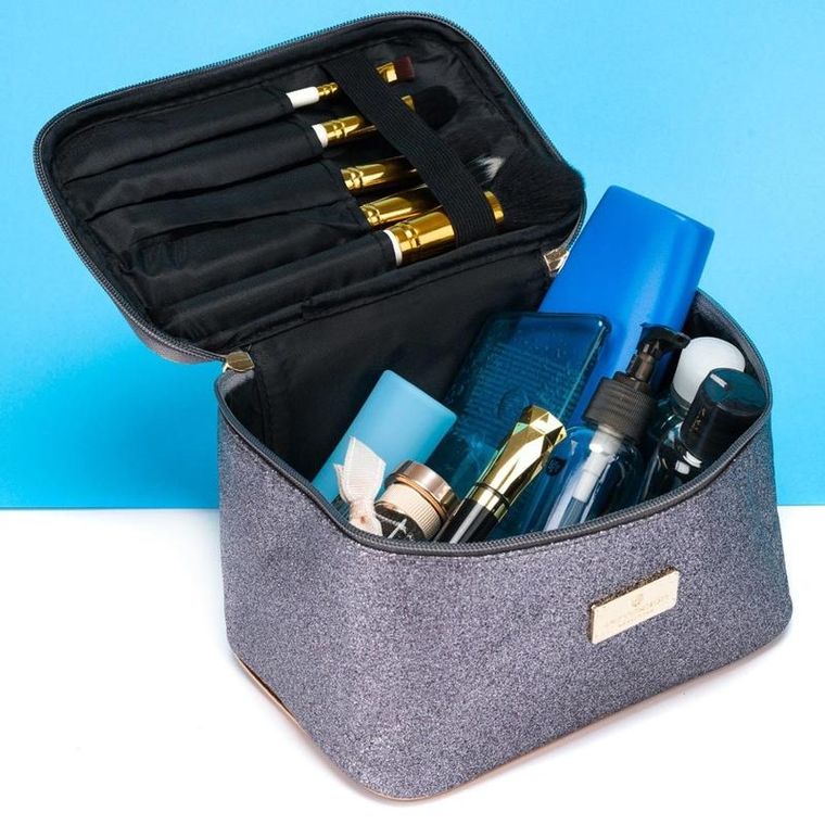 Peterson, kosmetyczka kuferek, brokatowa, szara