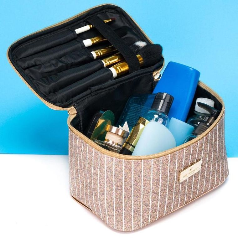 Peterson, kosmetyczka kuferek, brokatowa złota