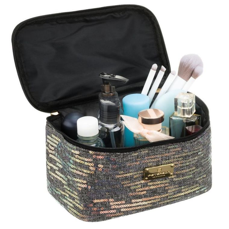 Peterson, kosmetyczka kuferek, cekinowa, szara