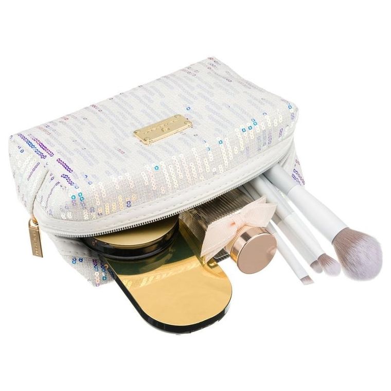 Peterson, kosmetyczka prostokątna, cekinowa, biała