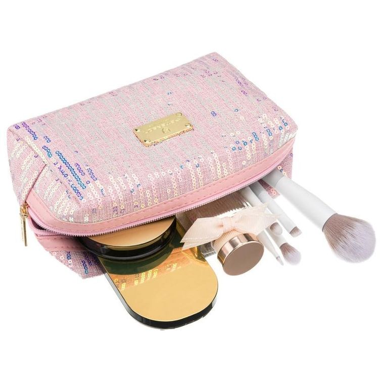 Peterson, kosmetyczka prostokątna, cekinowa, różowa