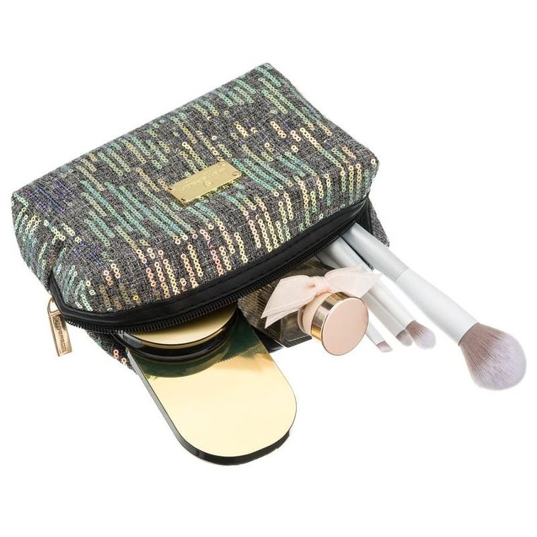 Peterson, kosmetyczka prostokątna, cekinowa, szara