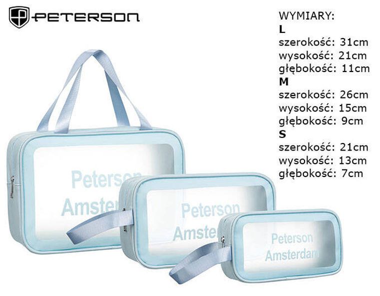 Peterson, kosmetyczka wodoodporna, niebieska, 3 szt.