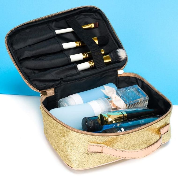 Peterson, kosmetyczka z uchwytem, brokatowa, złota