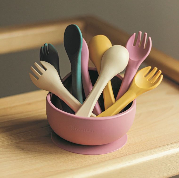 Petite&Mars, Take&Match, silikonowe sztućce, Desert Sand, 6m+