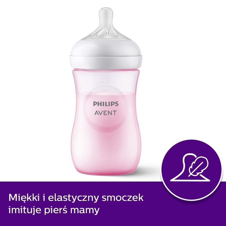 Philips Avent, Responsywne Butelki Natural, butelka, róż, 260 ml
