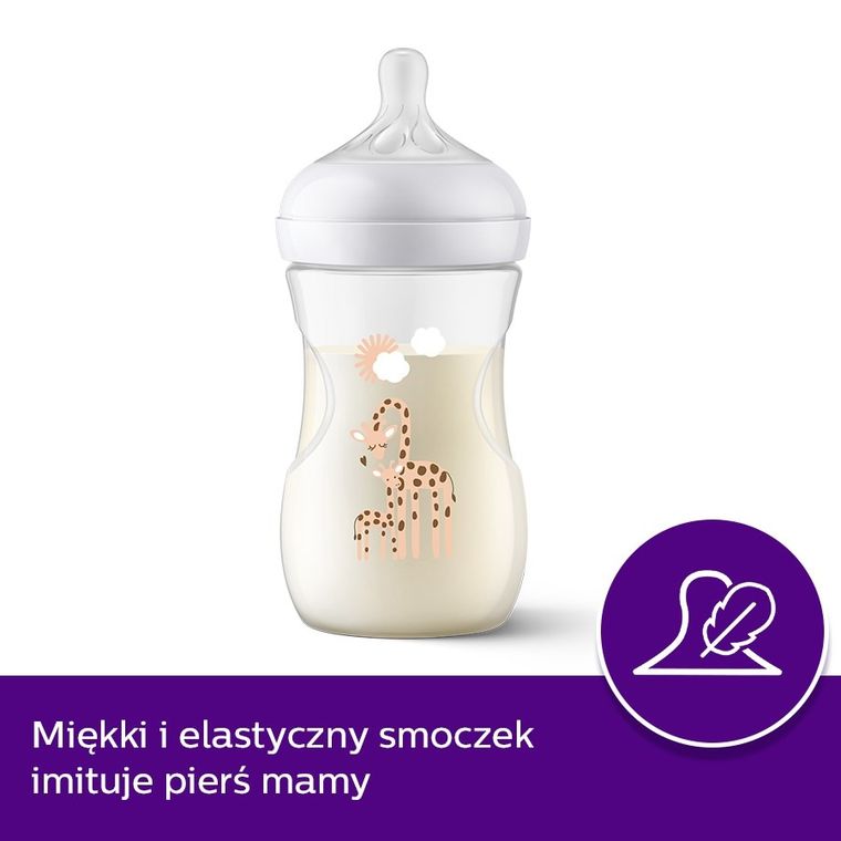 Philips Avent, Responsywne Butelki Natural, Żyrafa, butelka, 1m+, 260 ml