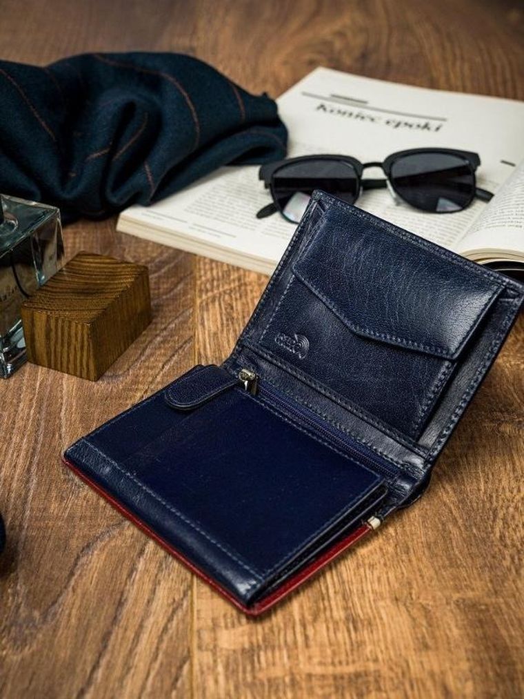 Pionowy portfel męski, dwukolorowy, skóra naturalna HQ, Rovicky