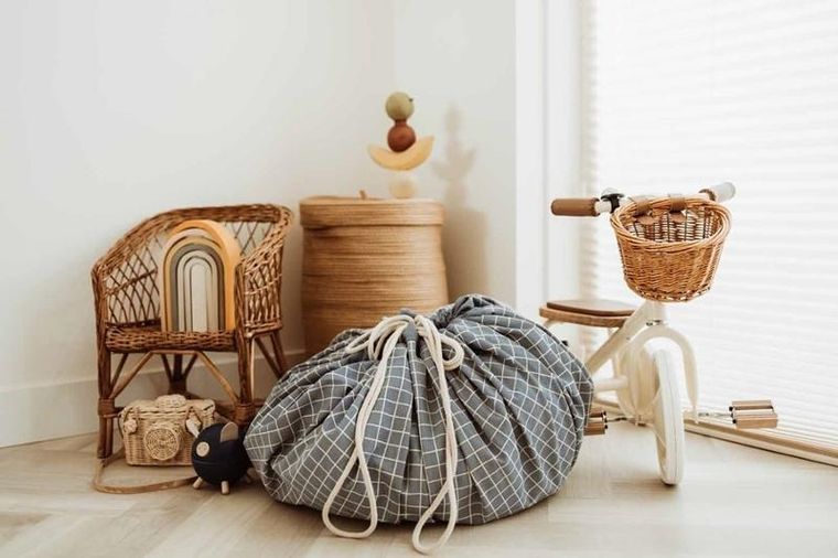 Play&Go, worek na zabawki i mata do zabawy, Organic Grid Blue, 140 cm