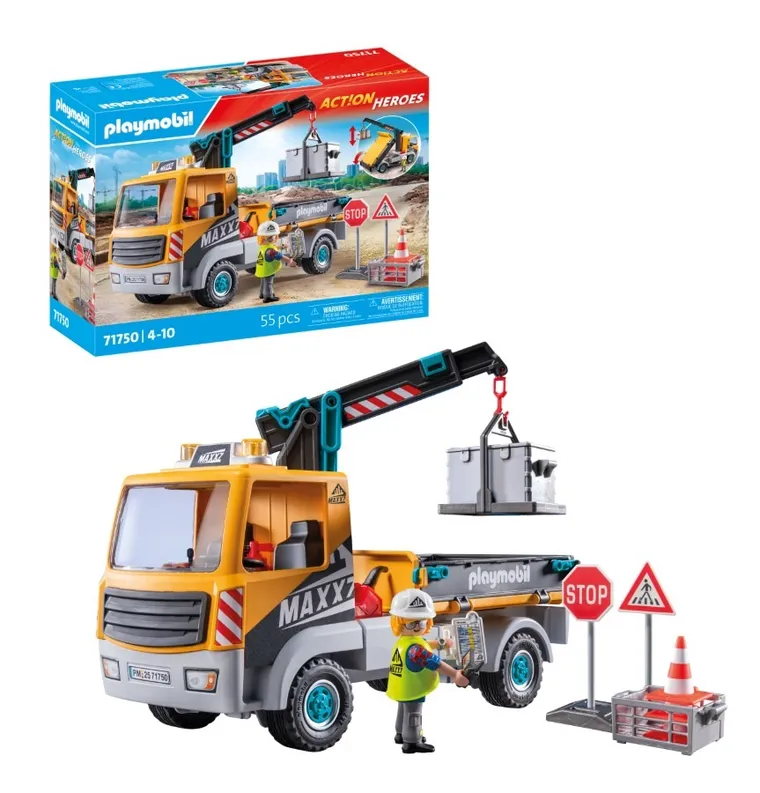 Playmobil, Action Heroes, Ciężarówka budowlana z dźwigiem, 71750
