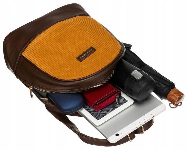 Plecak, brązowy, skóra ekologiczna, David Jones