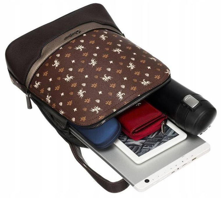 Plecak, brązowy, skóra ekologiczna, David Jones