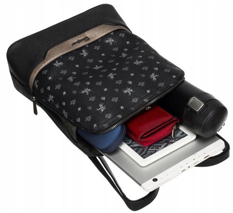 Plecak, czarny, skóra ekologiczna, David Jones