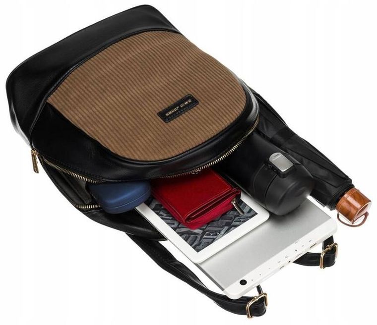 Plecak, czarny, skóra ekologiczna, David Jones