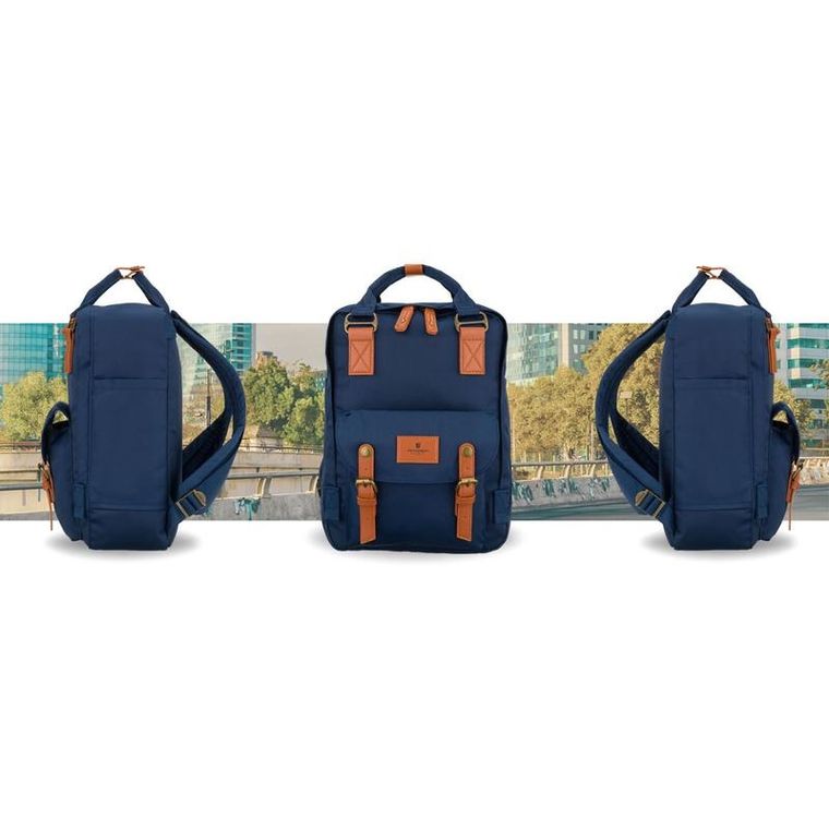 Plecak miejski, granatowo-brązowy, Peterson