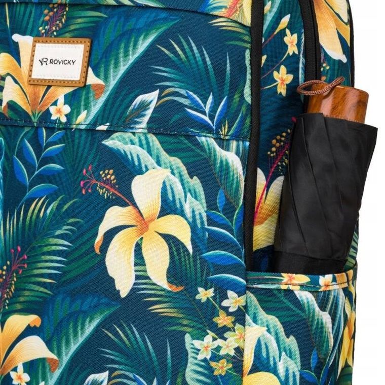 Plecak miejski, turkusowy, roślinny wzór, Rovicky