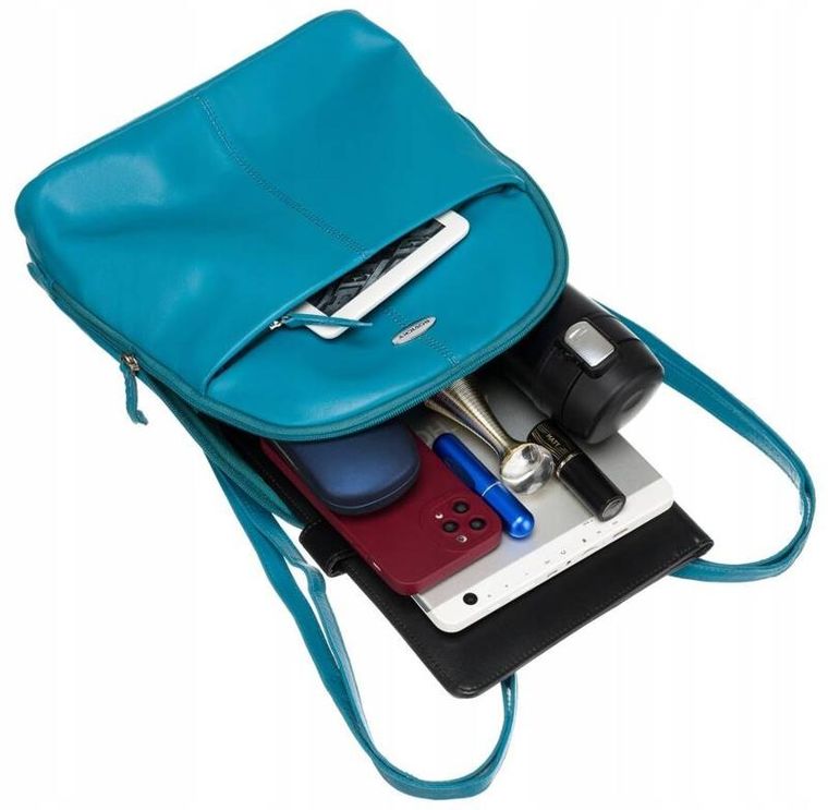 Plecak, turkusowy, skórzany, Rovicky