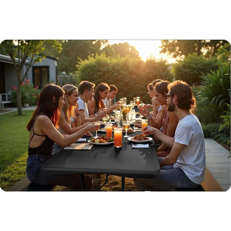 Plonos, stół cateringowy ogrodowy składany, czarny, 244 cm