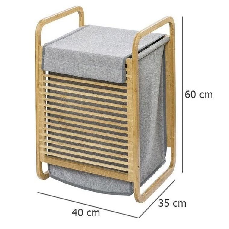Pojemnik na pranie z bambusowym stelażem, 40-60-35 cm