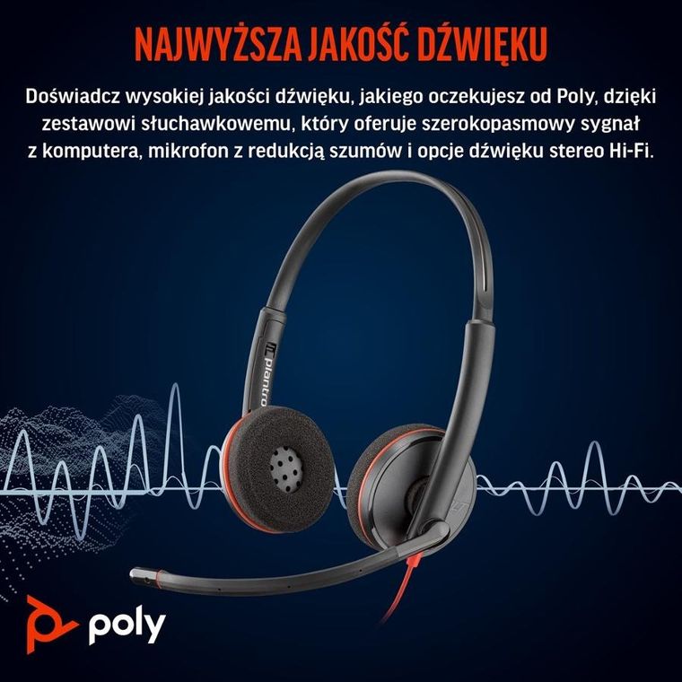 Poly, Blackwire 3220, słuchawki stereo, USB-C