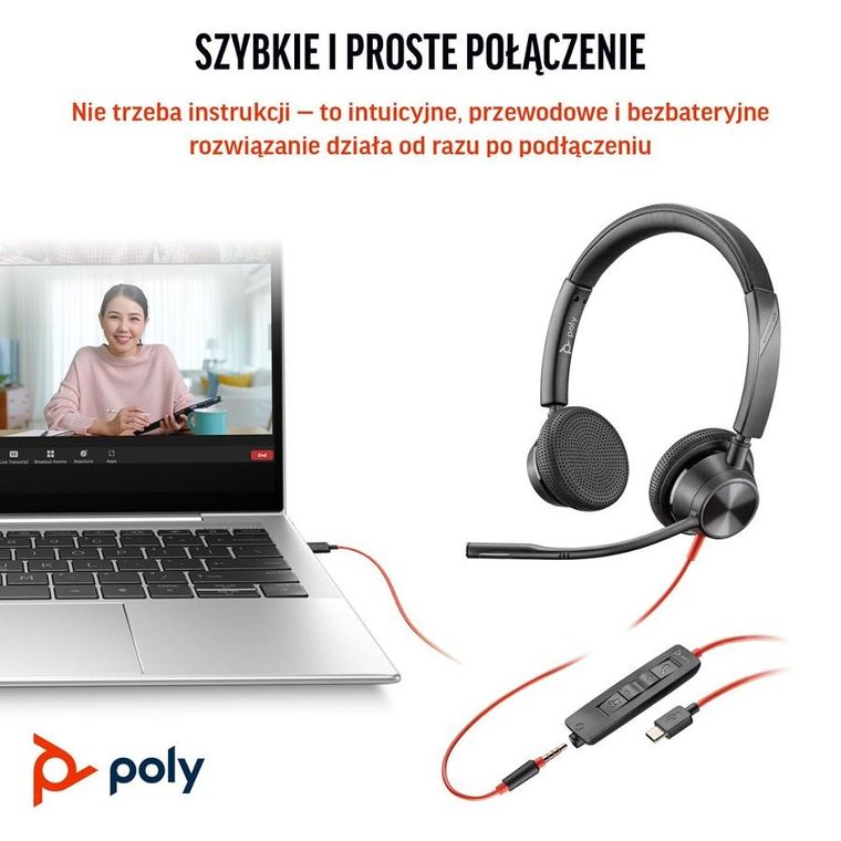 Poly, Blackwire 3325, słuchawki, USB-C, 3.5mm