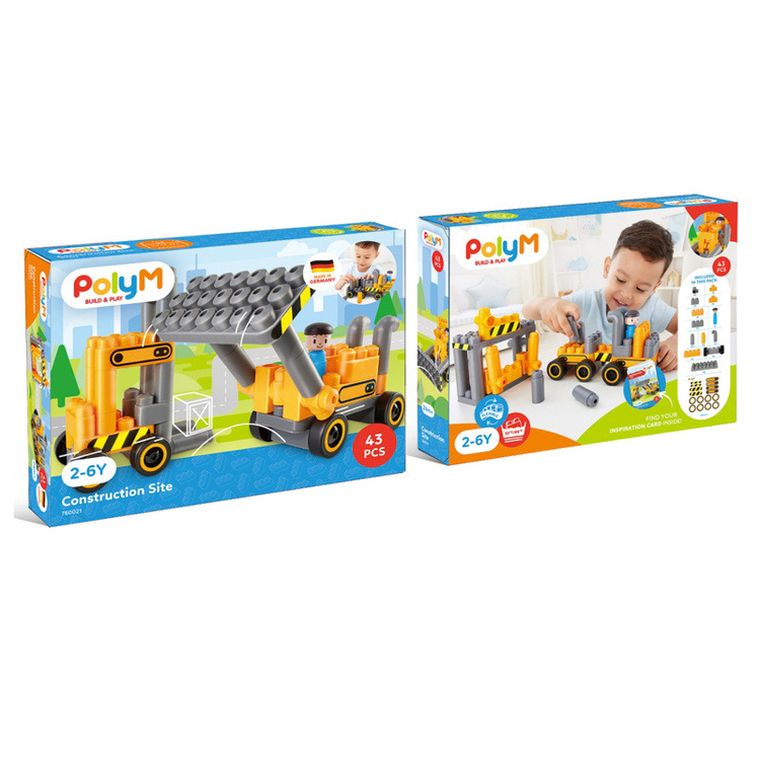 PolyM, Plac budowy, klocki konstrukcyjne, 43 elementów