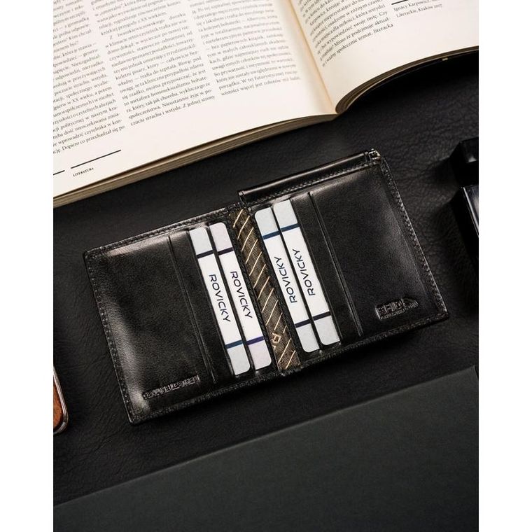 Portfel, banknotówka, czarny, skórzany, Rovicky