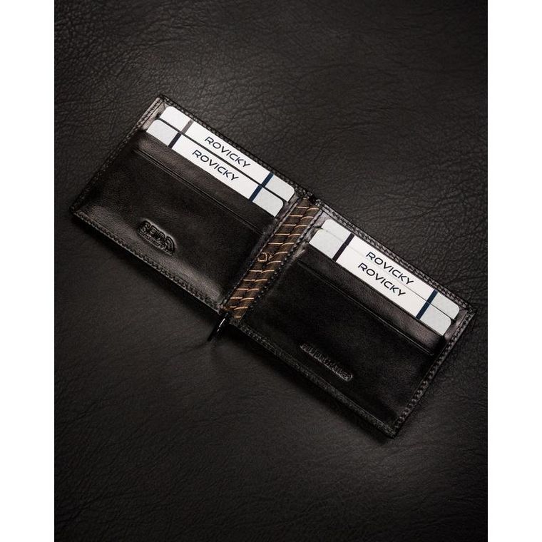 Portfel, banknotówka, czarny, skórzany, Rovicky