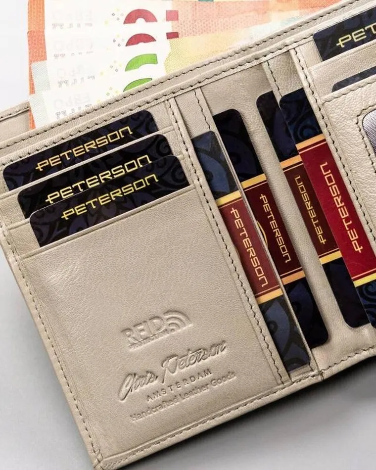 Portfel, beżowy, skórzany, Peterson