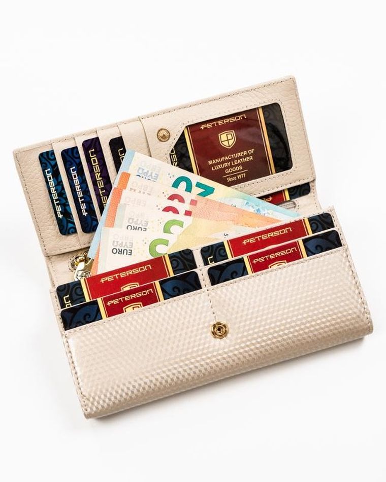 Portfel, beżowy, skórzany, Peterson