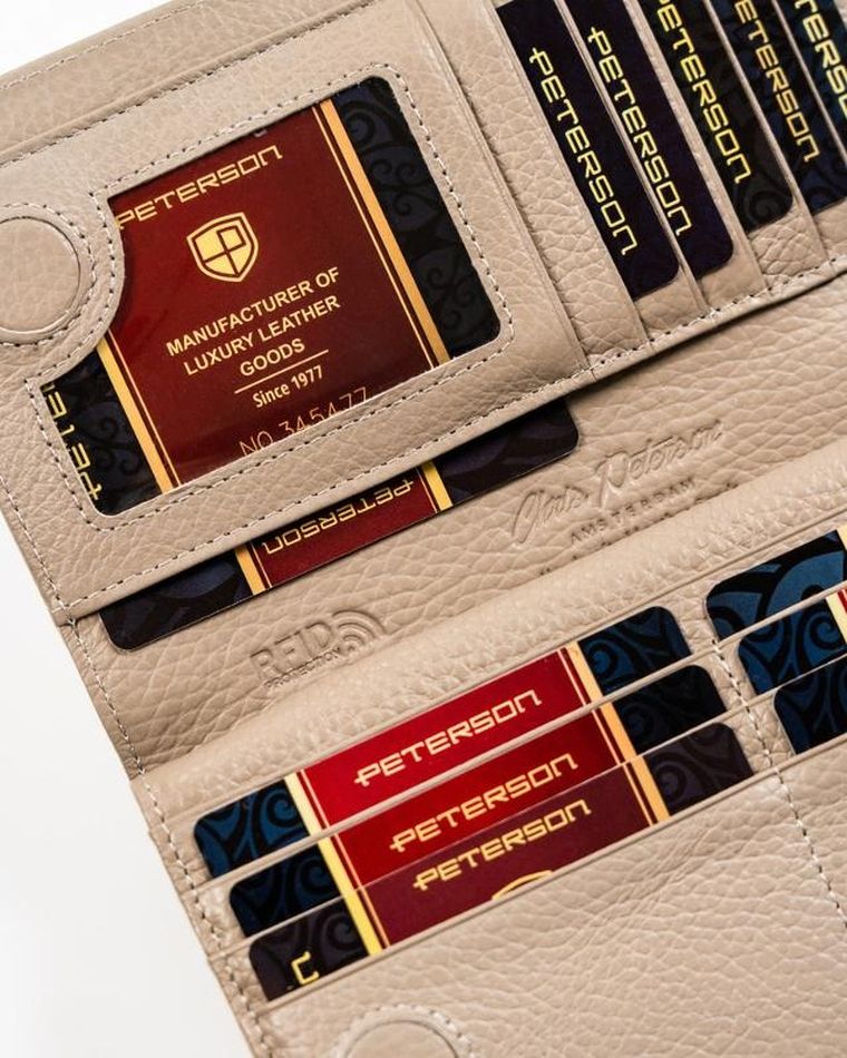 Portfel, beżowy, skórzany, Peterson