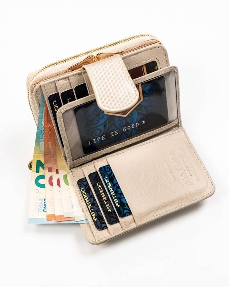 Portfel, beżowy, skórzany, Peterson