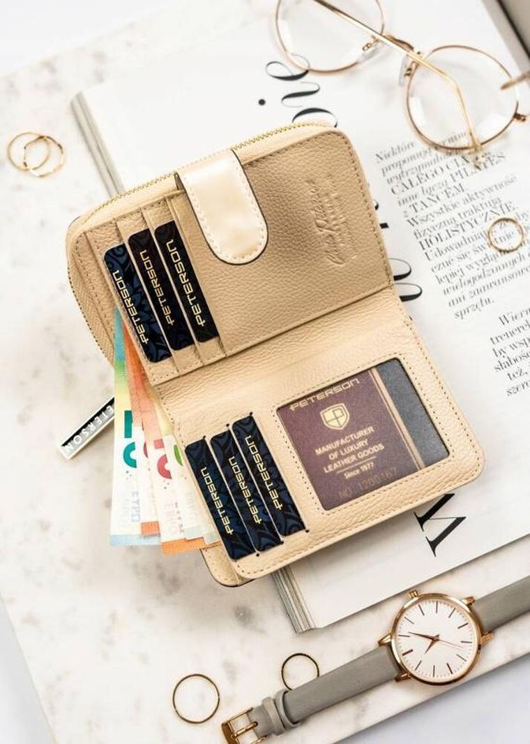 Portfel, beżowy, skórzany, Peterson