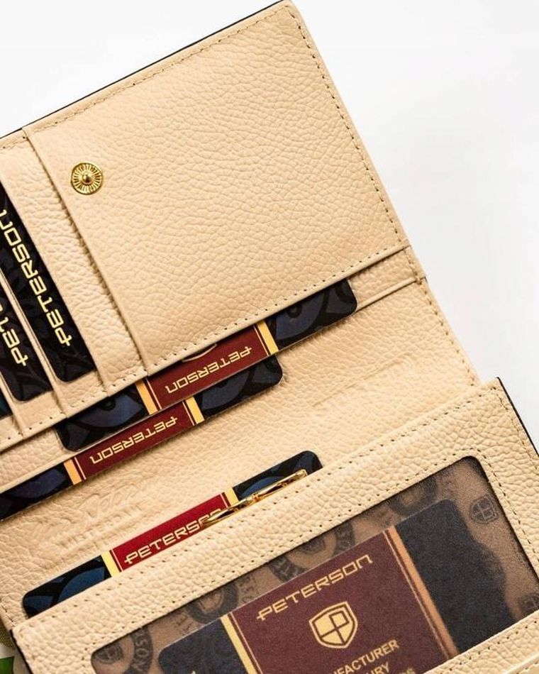 Portfel, beżowy, skórzany, Peterson