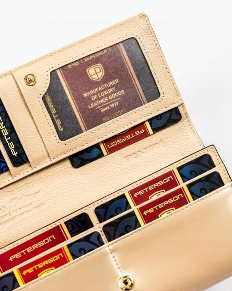 Portfel, beżowy, skórzany, Peterson