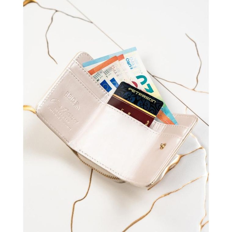 Portfel, beżowy, skórzany, Peterson
