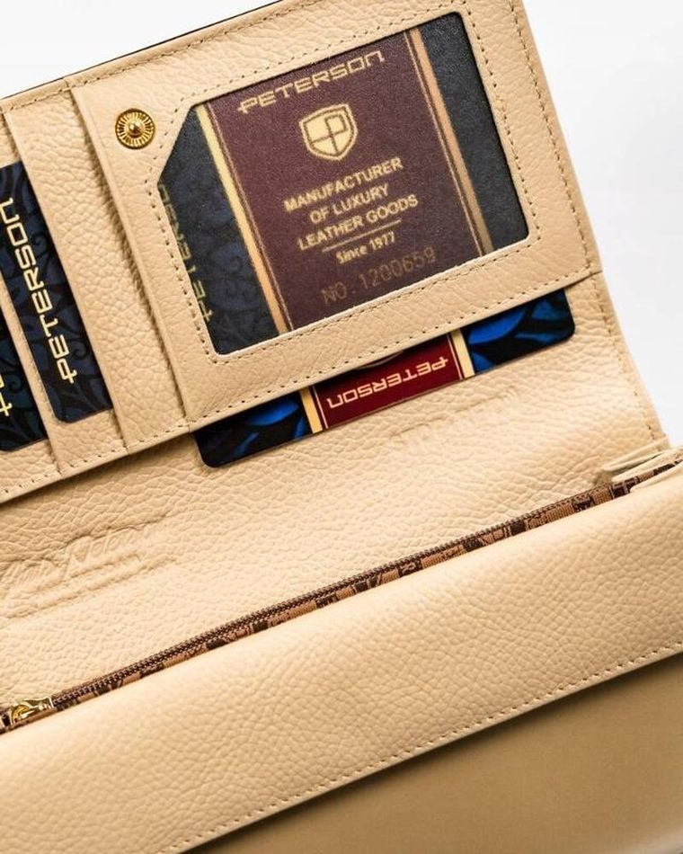Portfel, beżowy, skórzany, RFID, Peterson