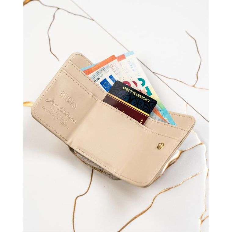 Portfel, beżowy, skórzany, RFID, Peterson