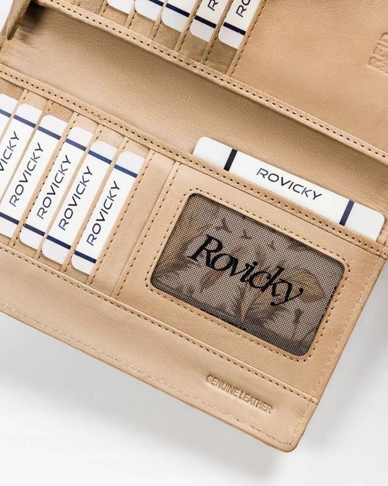 Portfel, beżowy, skórzany, RFID, Rovicky