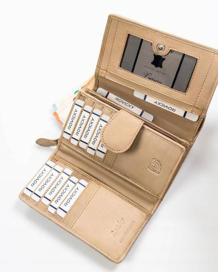 Portfel, beżowy, skórzany, RFID, Rovicky