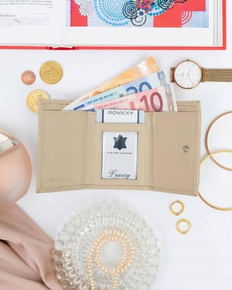 Portfel, beżowy, skórzany, Rovicky