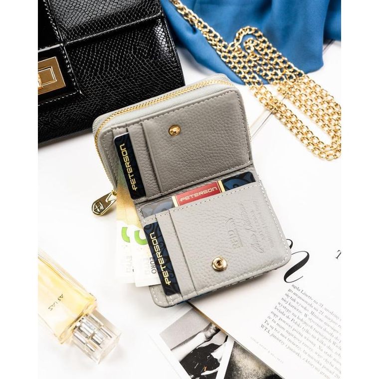 Portfel, biało-niebieski, skórzany, Peterson