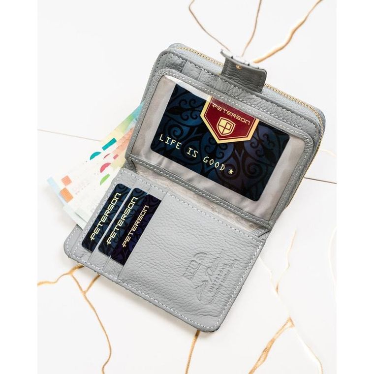 Portfel, biało-niebieski, skórzany, RFID, Peterson